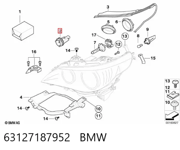 Bombilla halógena, luz alta/baja 63127187952 BMW