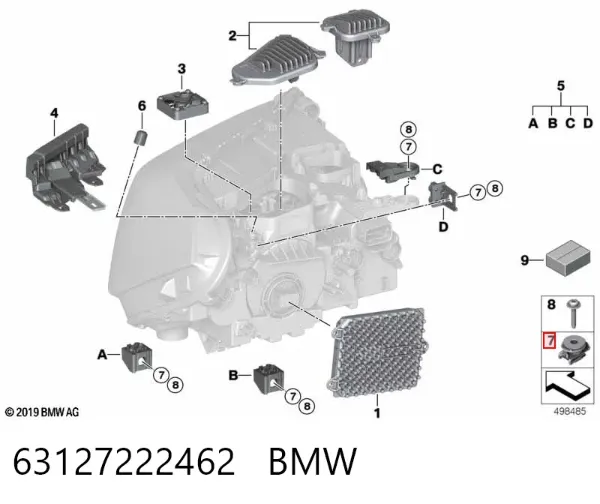 Soporte de montaje del faro delantero 63127222462 BMW