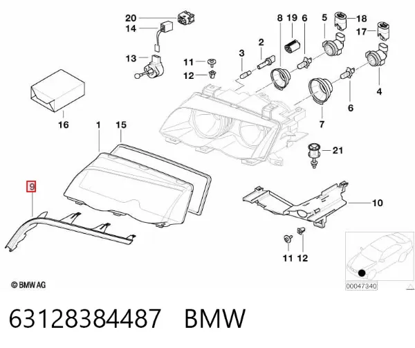 Sellador de faro izquierdo 63128384487 BMW