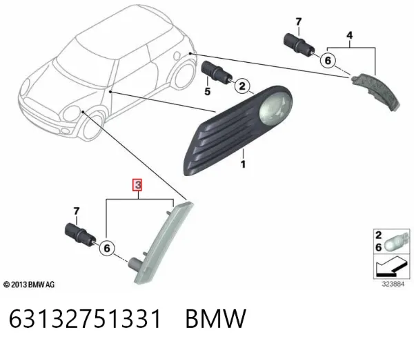 Piloto lateral (intermitente) izquierdo 63132751331 BMW