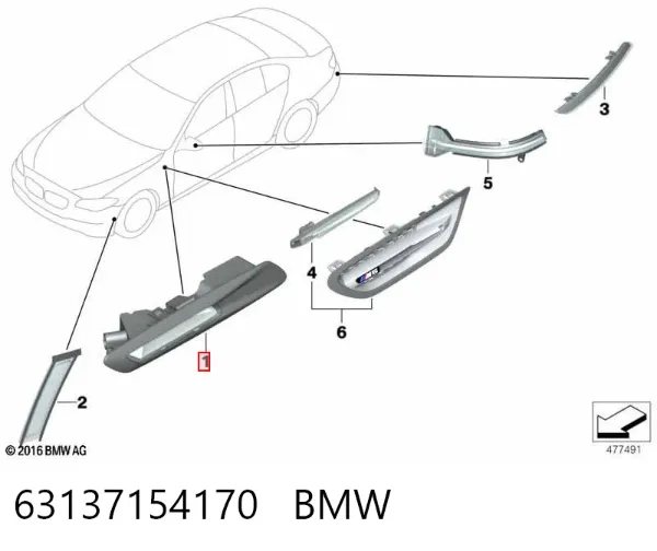 Luz intermitente de guardabarros derecho 63137154170 BMW