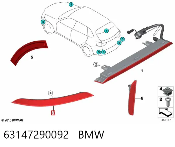 Reflector del parachoques trasero derecho 63147290092 BMW