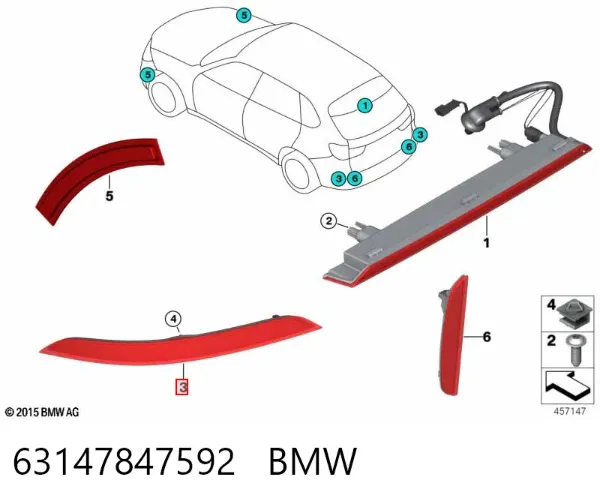 Reflector del parachoques trasero derecho 63147847592 BMW