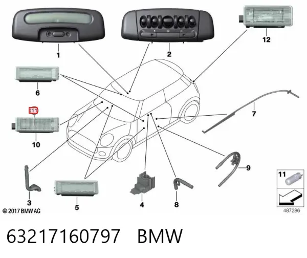 Lámpara de luz interior de cabina 63217160797 BMW