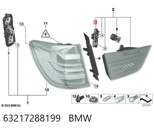 Placa de contacto de luz trasera 63217288199 BMW
