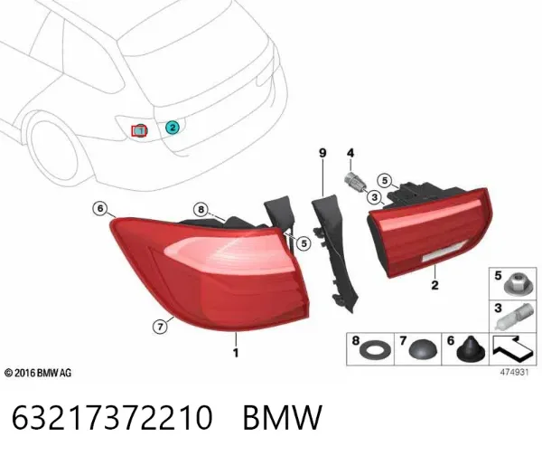 Piloto trasero exterior derecho 63217372210 BMW