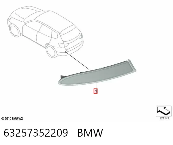 Reflector trasero izquierdo del parachoques 63257352209 BMW