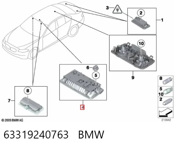 Luz de techo interior (cabina) 63319240763 BMW