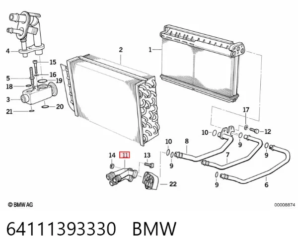 Brida del sistema de refrigeración (triple unión) 64111393330 BMW