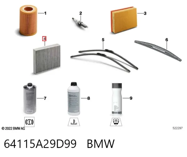 Filtro de habitáculo 64115A29D99 BMW