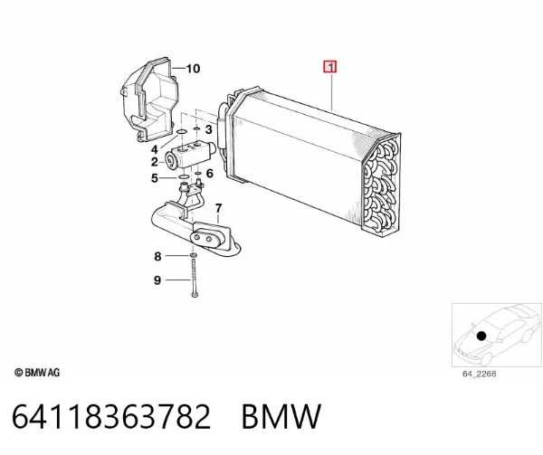 Evaporador de aire acondicionado 64118363782 BMW