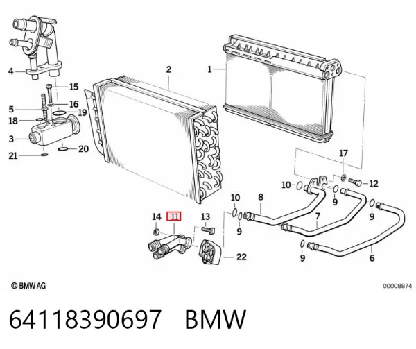 Brida del sistema de refrigeración (triple unión) 64118390697 BMW