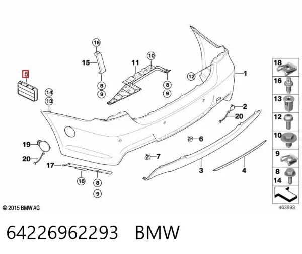Rejilla de ventilación trasera del habitáculo 64226962293 BMW