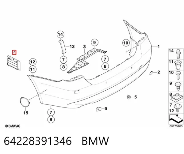 Rejilla de ventilación trasera del habitáculo 64228391346 BMW