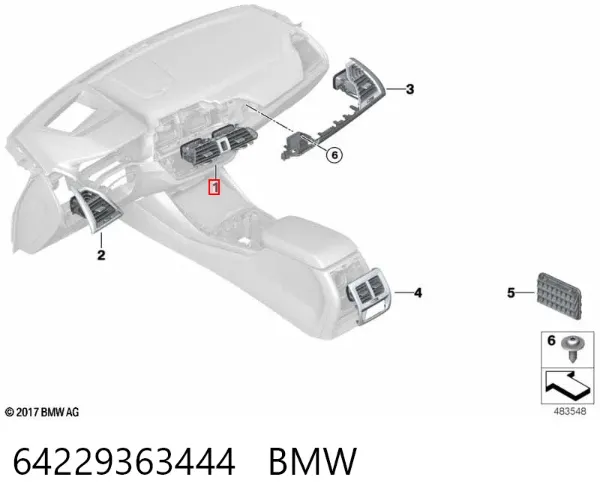 Rejilla de ventilación de salpicadero 64229363444 BMW