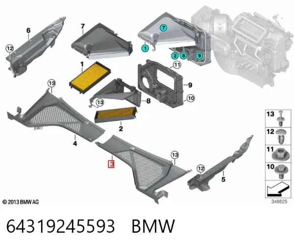 Rejilla izquierda de limpiaparabrisas 64319245593 BMW