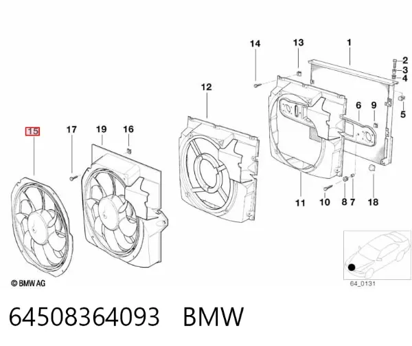 Difusor del radiador del aire acondicionado con ventilador y motor 64508364093 BMW