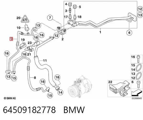 Manguera de aire acondicionado, del evaporador trasero al compresor 64509182778 BMW
