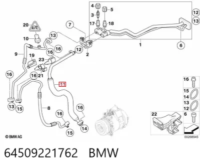 Manguera de baja presión de dirección asistida, del depósito a la bomba BMW 64509221762
