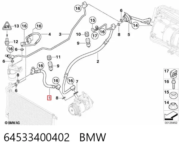 Manguera de aire acondicionado de compresor al condensador 64533400402 BMW