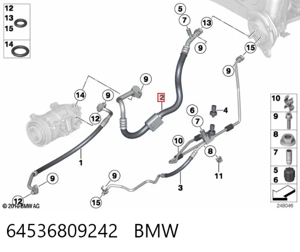 Manguera de aire acondicionado de evaporador al compresor 64536809242 BMW