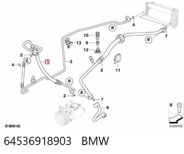 Manguera de aire acondicionado de compresor al condensador 64536918903 BMW