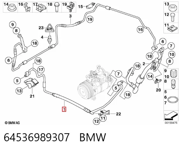 Manguera de aire acondicionado de compresor al condensador 64536989307 BMW