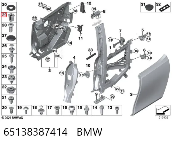 Clip de fijación de moldura de puerta 65138387414 BMW