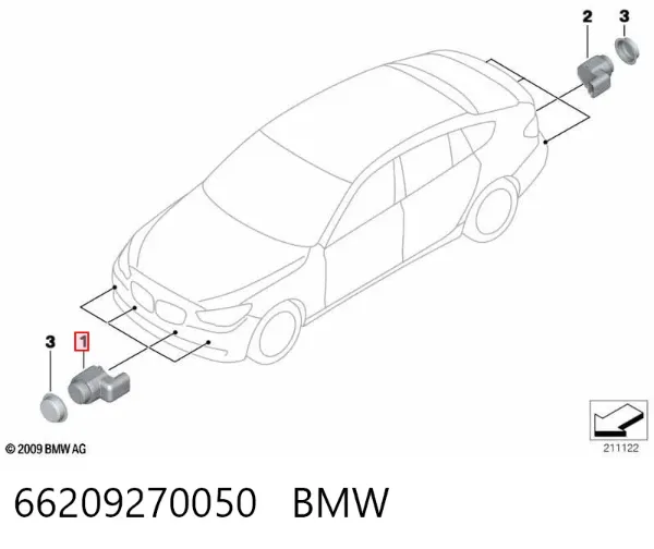 Sensor de estacionamiento delantero/trasero central 66209270050 BMW