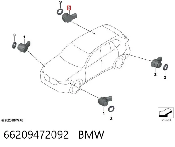 Sensor de estacionamiento delantero/trasero central 66209472092 BMW