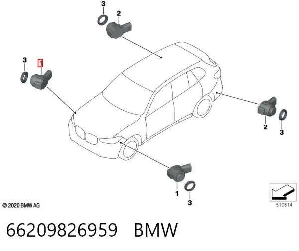 Sensor de aparcamiento delantero lateral 66209826959 BMW