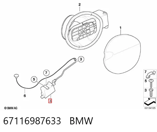 Cerradura de la tapa del depósito de combustible 67116987633 BMW