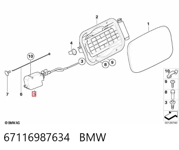 Cerradura de la tapa del depósito de combustible 67116987634 BMW