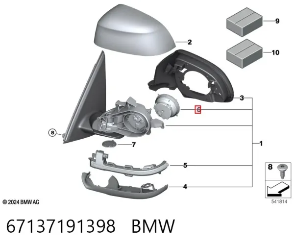 Motor del actuador del espejo retrovisor 67137191398 BMW