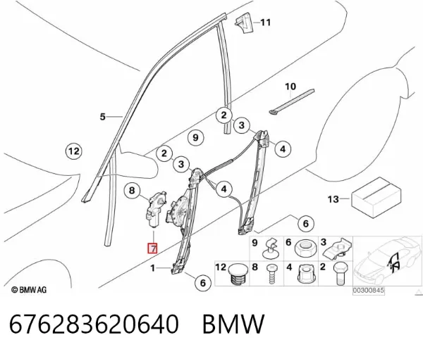 Motor del elevalunas de la puerta trasera izquierda 676283620640 BMW