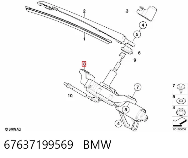 Motor limpiaparabrisas, trasera 67637199569 BMW