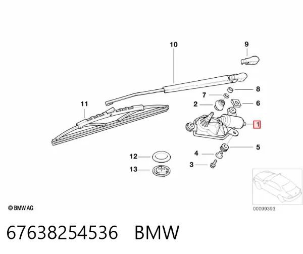 Motor limpiaparabrisas, trasera 67638254536 BMW
