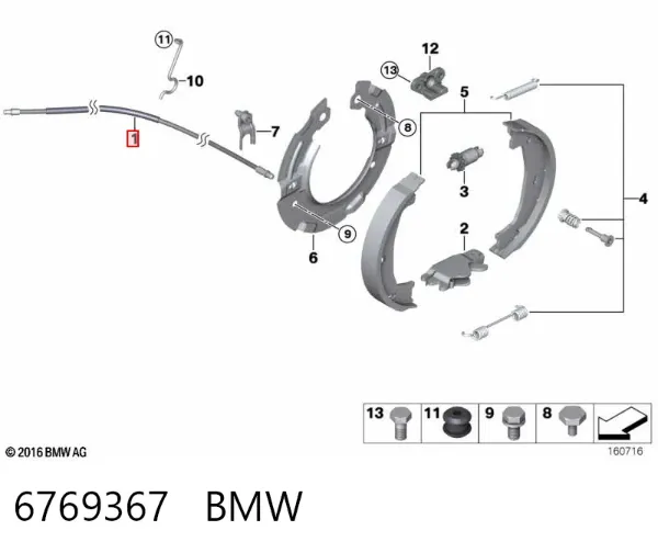 Cable de freno de mano trasero derecho/izquierdo 6769367 BMW