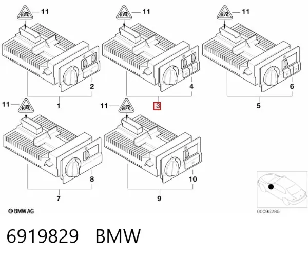 Interruptor de luces en el tablero 6919829 BMW