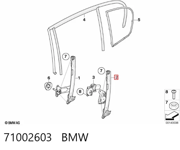Mecanismo de elevalunas de la puerta trasera izquierda 71002603 BMW