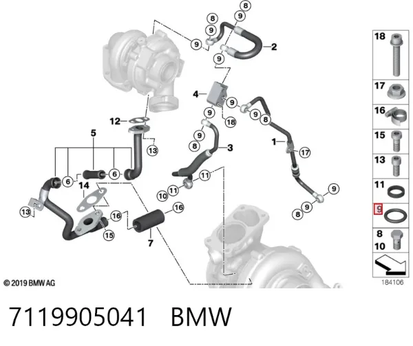 Junta de la manguera de alimentación de aceite al turbocompresor 7119905041 BMW