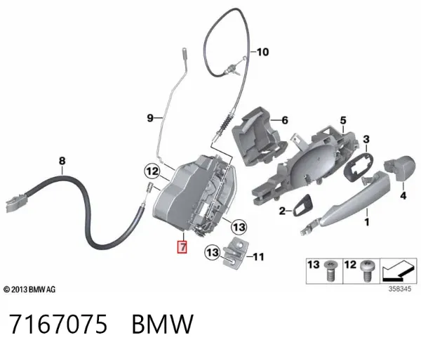 Cerradura de puerta trasera izquierda 7167075 BMW