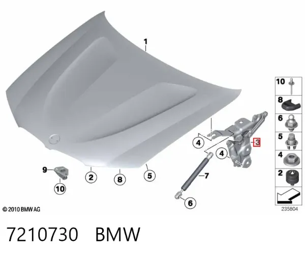 Bisagra derecha del capó 7210730 BMW
