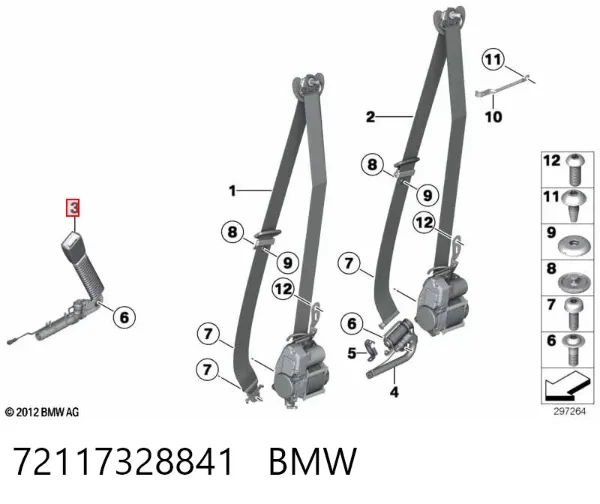Palanca de bloqueo del cinturón de seguridad delantero izquierdo 72117328841 BMW