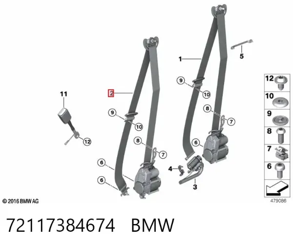 Cinturón de seguridad delantero derecho 72117384674 BMW
