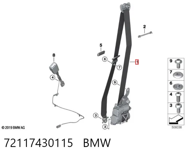 Cinturón de seguridad delantero izquierdo 72117430115 BMW