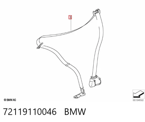 Cinturón de seguridad delantero derecho 72119110046 BMW