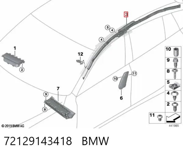 Airbag de cortina lateral derecha 72129143418 BMW