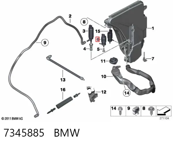 Bomba de agua limpiaparabrisas, delantera 7345885 BMW