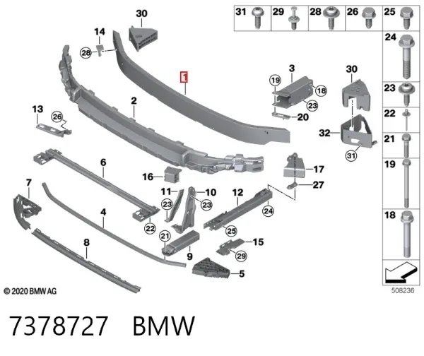 Refuerzo parachoque delantero 7378727 BMW